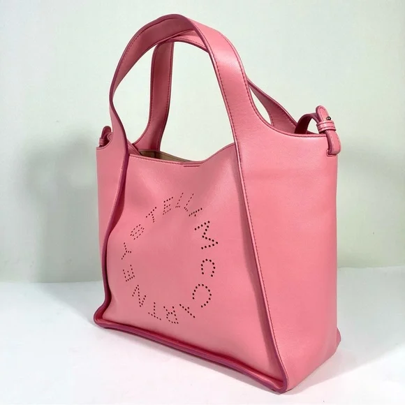 Stella McCartney Perforated Logo Faux Leather Medium Satchel Bag Pink NEW - Picture 7 of 17